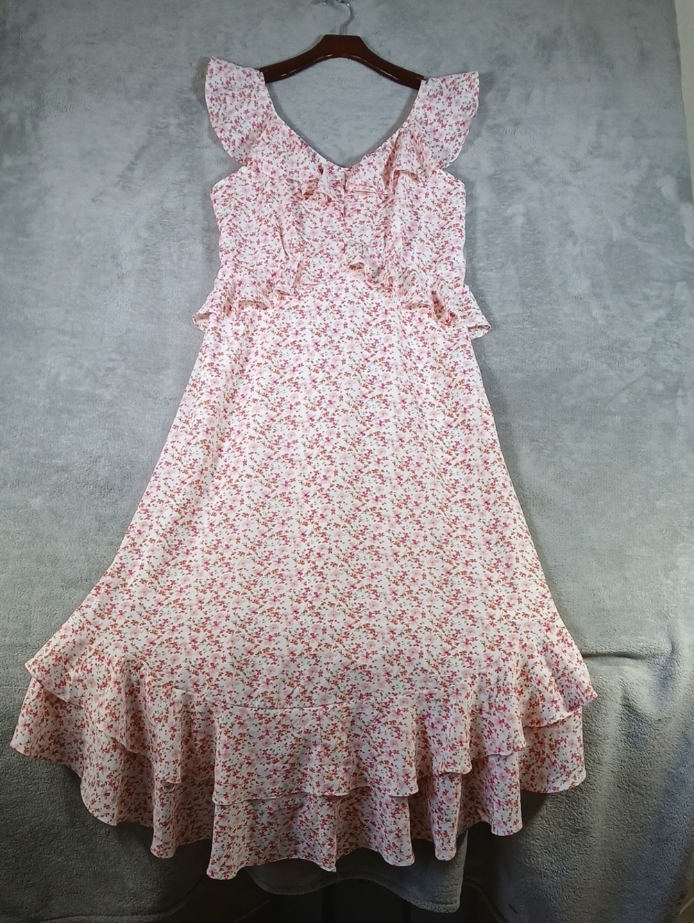 Grace Karin Pink Floral Ruffle Maxi Womens Dress